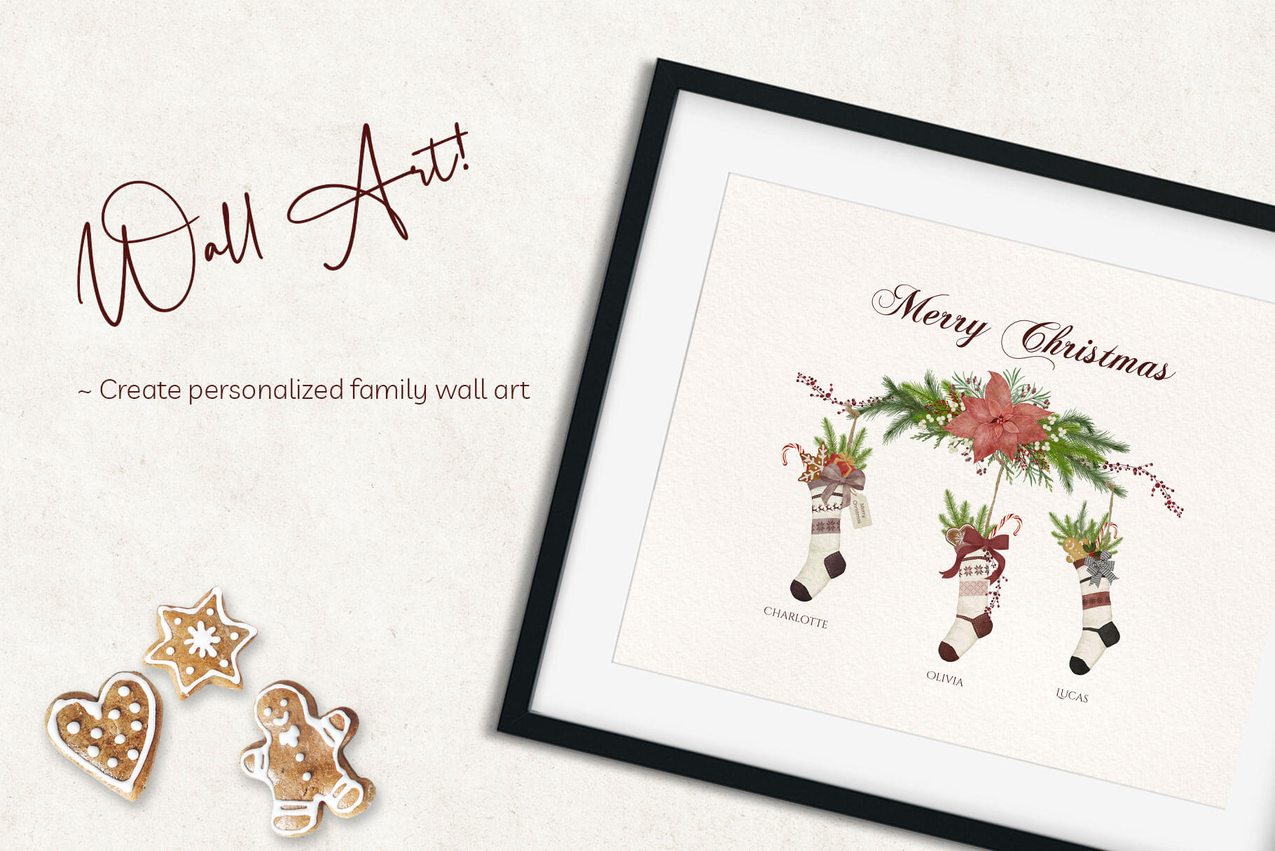 Christmas stocking illustration framed artwork