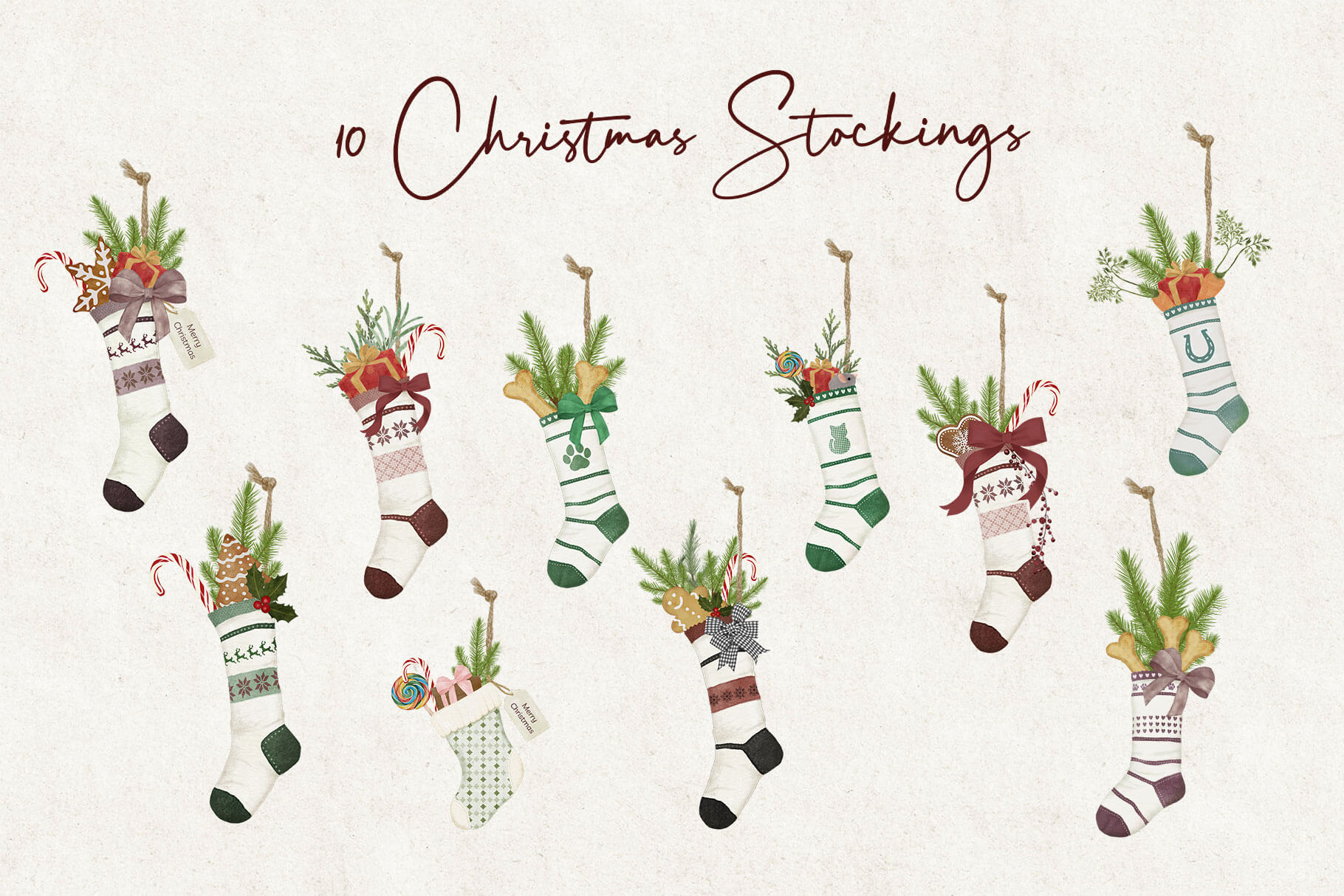 9 Christmas stocking illustrations