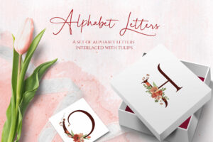 Alphabet letters adorned with tulips