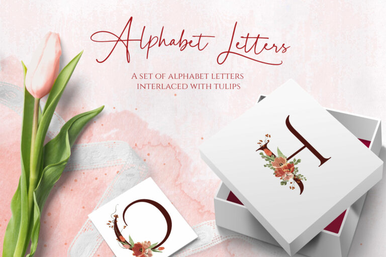 Alphabet letters adorned with tulips