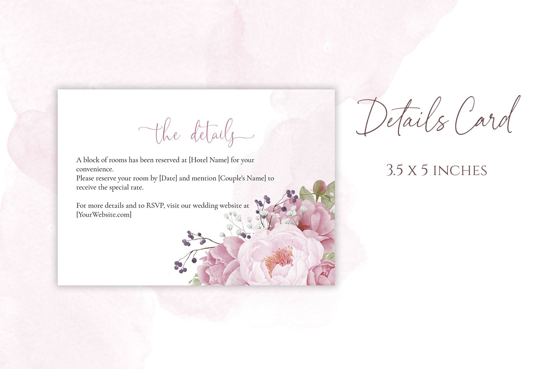 pink peonies details card