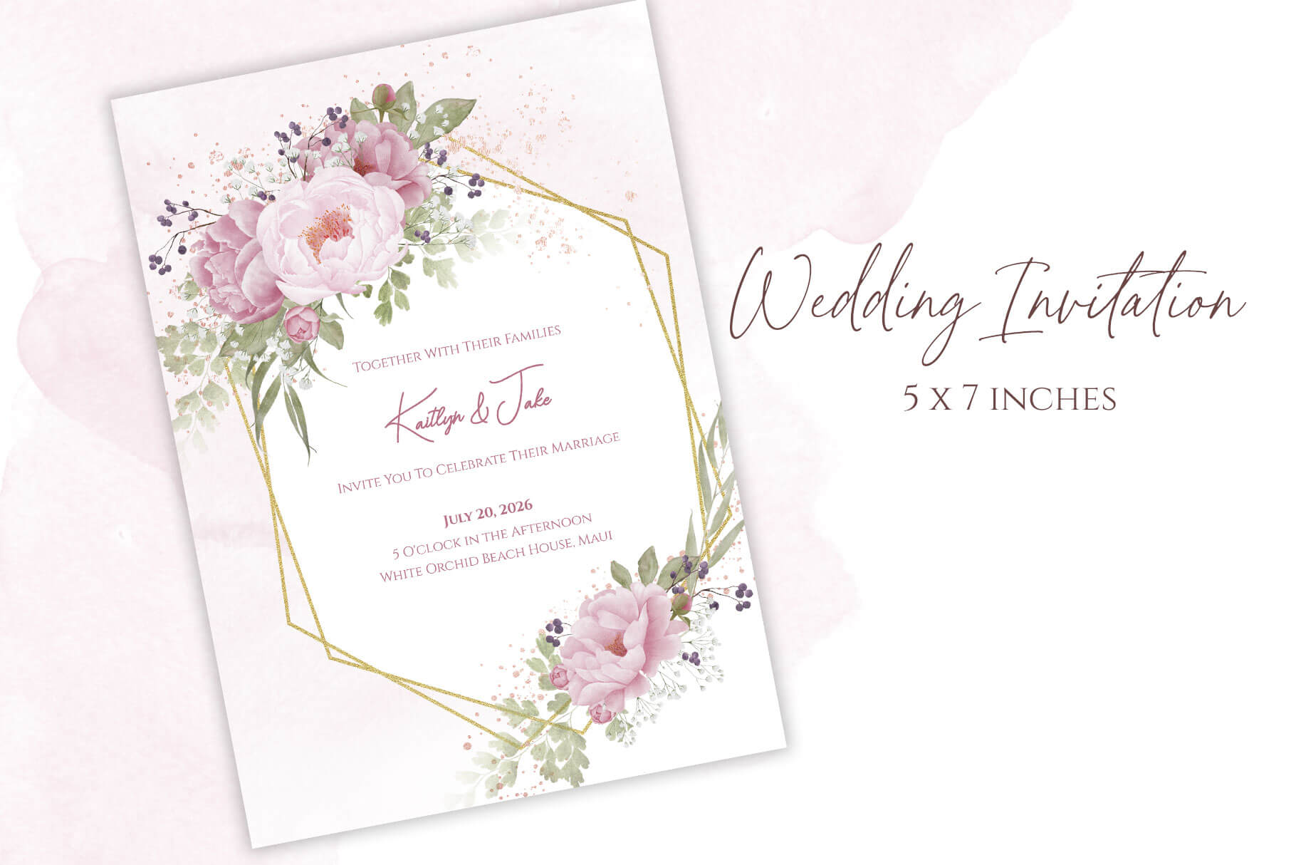 Pink Peonies Wedding Invitation