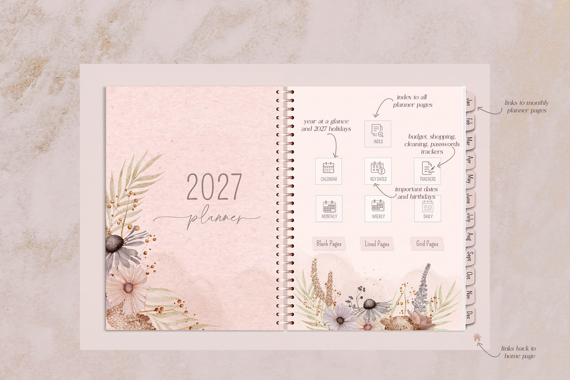 Boho Digital Planner - 2027 boho planner 2027 creative market hyperlinks